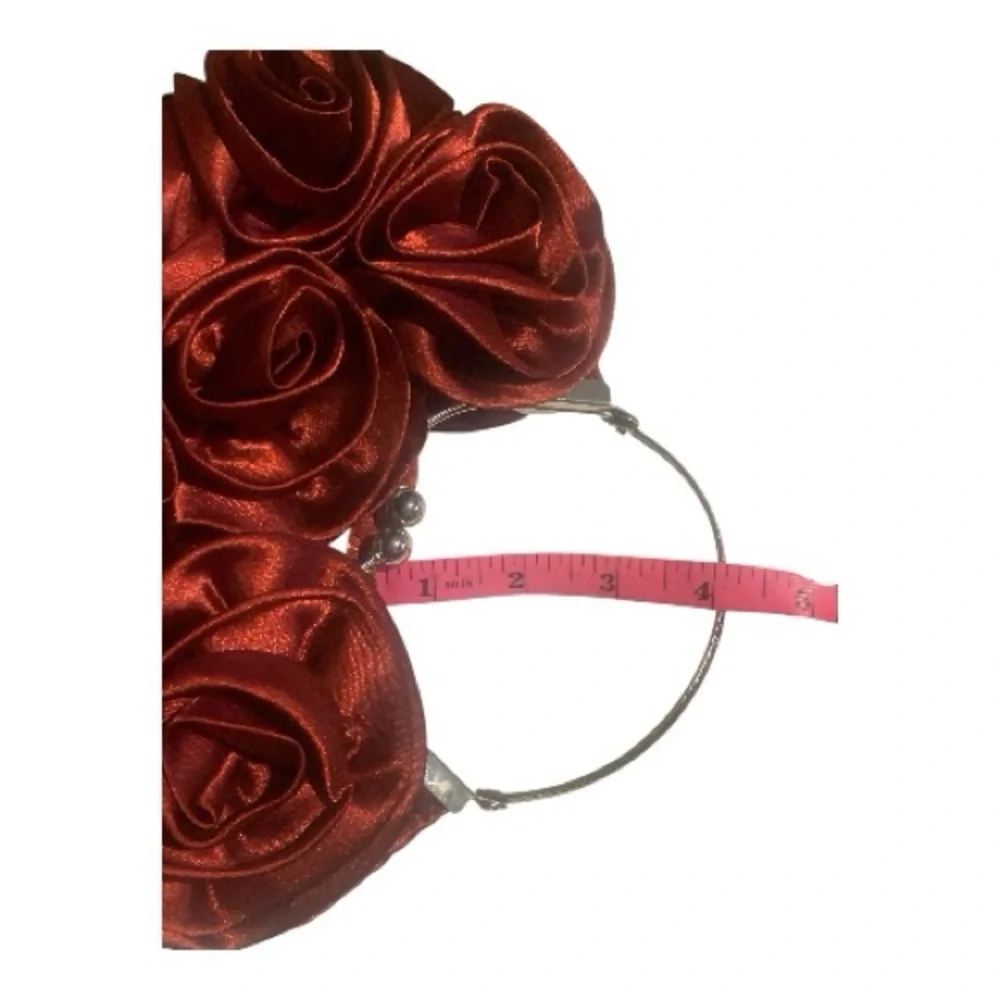 Elegant Red Rose Clutch with Silver Handle Formal Holiday